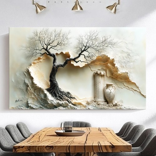 Wandbild baum beige luxus - beige,